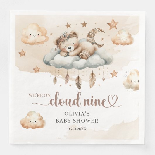 Aquarellbraun-Elfenbein-Federbein-Wolke neun Serviette (Vorderseite)