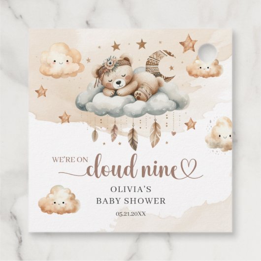 Aquarellbraun-Elfenbeinwolke: neun Boho-Federn Geschenkanhänger (Rückseite)