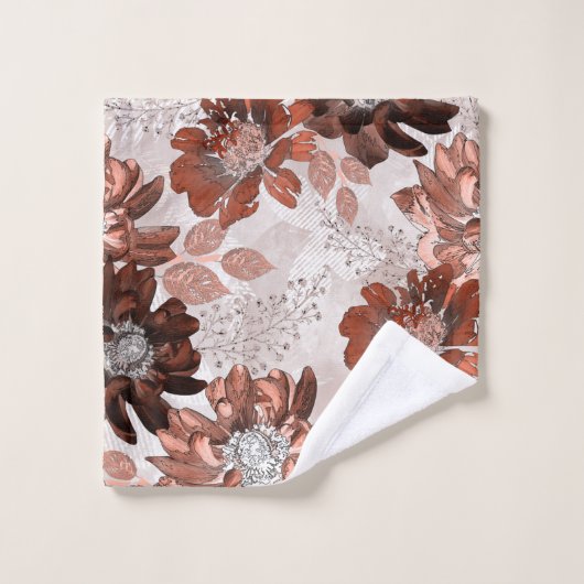 Aquarellbraun graues Blumenmuster. Badhandtuch Set (Waschlappen)