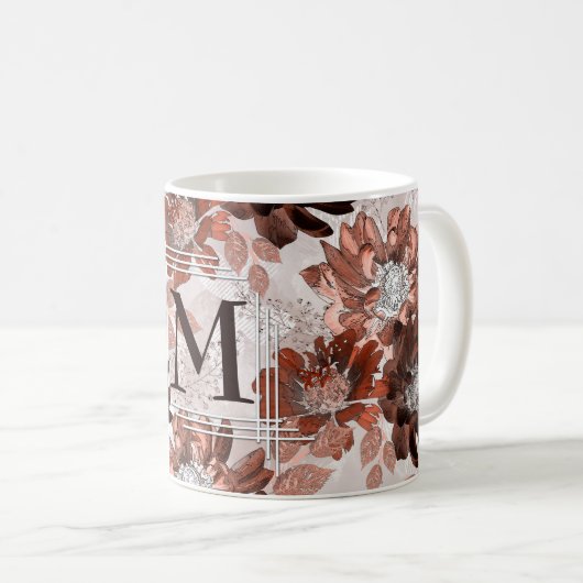 Aquarellbraun graues Blumenmuster. Kaffeetasse (VorderseiteRechts)