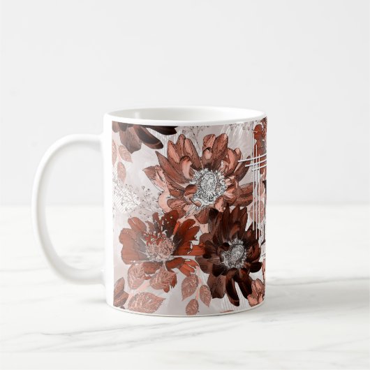 Aquarellbraun graues Blumenmuster. Kaffeetasse (Links)