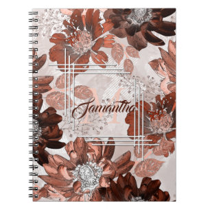 Aquarellbraun graues Blumenmuster. Notizblock