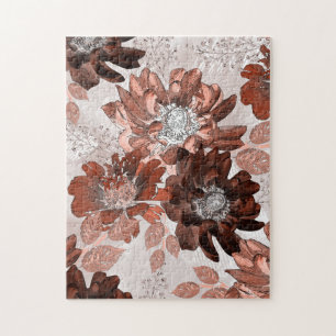 Aquarellbraun graues Blumenmuster. Puzzle
