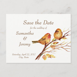 Aquarellbraun - Rote Goldvögel Save the Date Ankündigungspostkarte