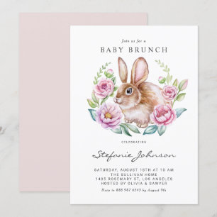 Aquarellbraun, sonnige und rosa Blume Babybrunch Einladung