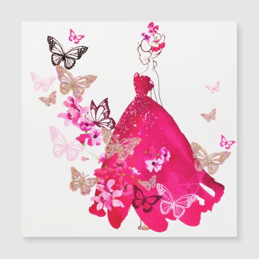 Aquarellbrücke Bläserbutterfly Gold Glitzer Magnetkarte (Vorderseite)