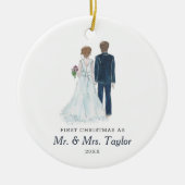 Aquarellbrücke & Groom Personalisiert Mr. & Mrs. Keramik Ornament (Vorne)
