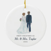 Aquarellbrücke & Groom Personalisiert Mr. & Mrs. Keramik Ornament (Hinten)