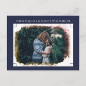 Aquarellbrunnen im nächtlichen Foto Save the Date Ankündigungspostkarte (Rückseite)