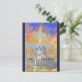 Aquarellbrunnen im nächtlichen Foto Save the Date Ankündigungspostkarte (Stehend Vorderseite)