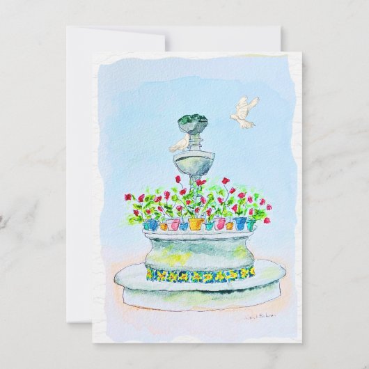 Aquarellbrunnen mit Doves Talavera Hochzeit Einladung (Rückseite)