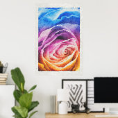 Aquarellbrunnenbogen-Rose Poster (Heimbüro)