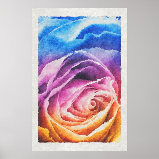 Aquarellbrunnenbogen-Rose Poster (Vorne)