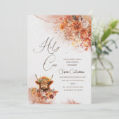 Aquarellbrust Hochland Kuh Babydusche Einladung (Stehend Vorderseite)