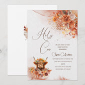 Aquarellbrust Hochland Kuh Babydusche Einladung (Vorne/Hinten)