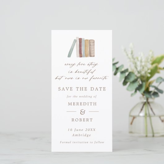 Aquarellbücher jede Liebe Lesezeichen für Hochzeit Save The Date (Stehend Vorderseite)