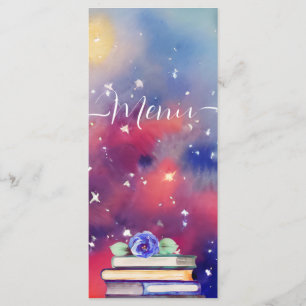 Aquarellbücher Lila & pink Whimsical Wedding Menükarte