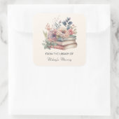 Aquarellbücher und Blume Personalisierte Buchzeich Quadratischer Aufkleber (Tasche)