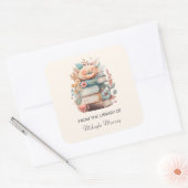 Aquarellbücher und Blume Personalisierte Buchzeich Quadratischer Aufkleber (Umschlag)