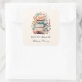 Aquarellbücher und Blume Personalisierte Buchzeich Quadratischer Aufkleber (Tasche)