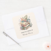 Aquarellbücher und Blume Personalisierte Buchzeich Quadratischer Aufkleber (Umschlag)
