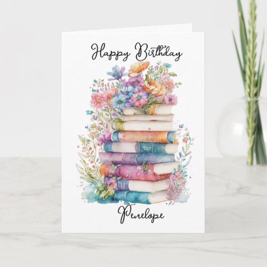 Aquarellbücher und Blume zum Geburtstag Karte (Vorderseite)