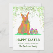 Aquarellbunny und Eier Frohes Ostern Feiertagskarte (Vorderseite)