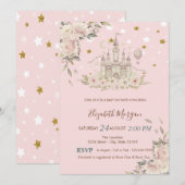 Aquarellburg, Blume, Goldstars Kinderdusche Einladung (Vorne/Hinten)