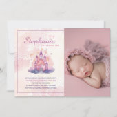 Aquarellburg Pink Kindermädchen 1. Geburtstag Foto Einladung (Vorderseite)