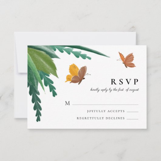 Aquarellbutterfische Grüne Folien RSVP Karte (Vorderseite)