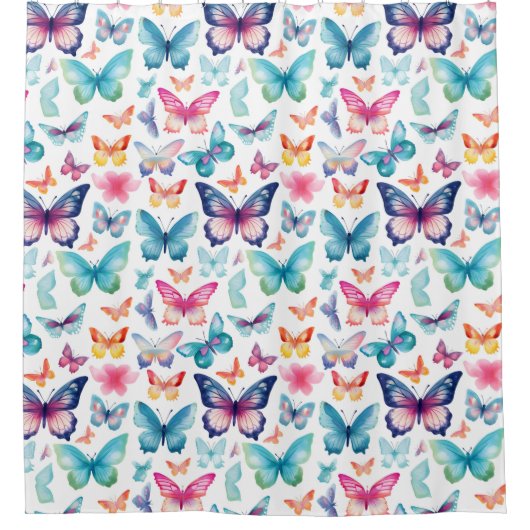 Aquarellbutterfische in Regenbogenfarben Duschvorhang (Vorderseite)