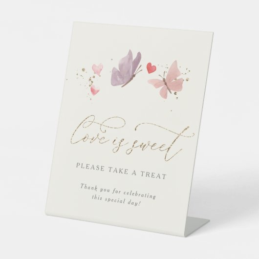 Aquarellbutterfische Liebe ist süßes Brautparty Sockelschild (Vorderseite)