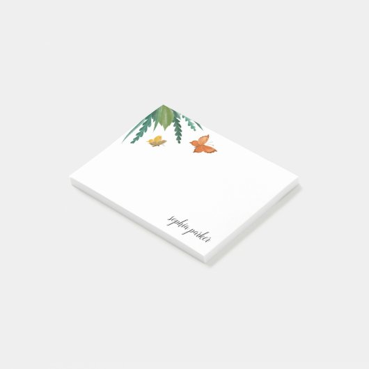 Aquarellbutterfische mit grünen Folien Post-it Klebezettel (angewinkelt)