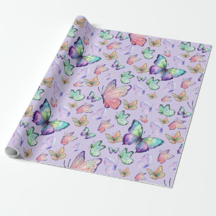 Aquarellbutterfische Nahtlose Muster Lila Geschenkpapier
