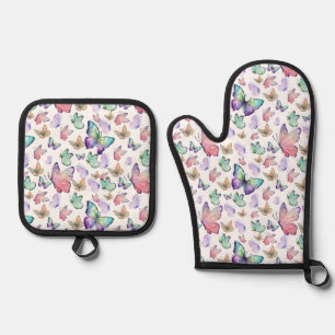 Aquarellbutterfische Nahtloses Muster Ofenhandschuh & Topflappen-Set