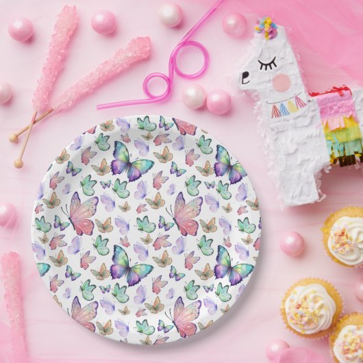 Aquarellbutterfische Nahtloses Muster Pappteller (Party)