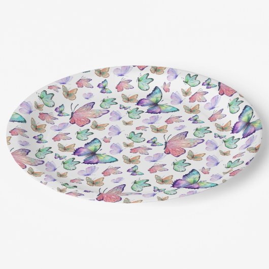 Aquarellbutterfische Nahtloses Muster Pappteller (Schrägansicht)