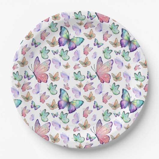 Aquarellbutterfische Nahtloses Muster Pappteller (Vorderseite)