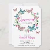 Aquarellbutterfische Rosa Punkte Quinceanera Einladung (Vorderseite)