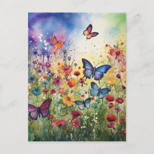 Aquarellbutterfische und Blume Feiertagspostkarte