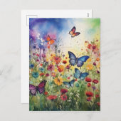 Aquarellbutterfische und Blume Feiertagspostkarte (Vorne/Hinten)