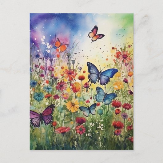 Aquarellbutterfische und Blume Feiertagspostkarte (Vorderseite)