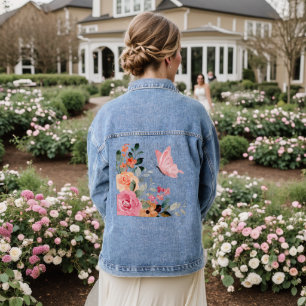 Aquarellbutterfische und Blume Jeansjacke