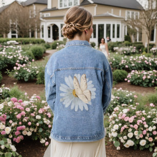 Aquarellbutterfische und Blume Jeansjacke