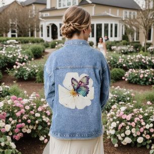 Aquarellbutterfische und Blume Jeansjacke