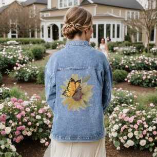 Aquarellbutterfische und Blume Jeansjacke