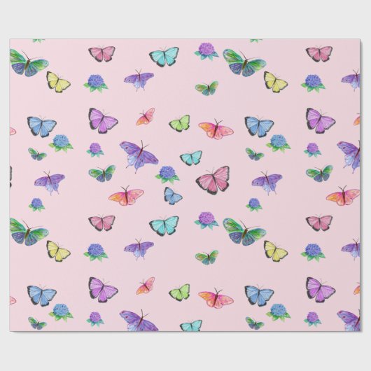 Aquarellbutterfische und Hydrangeas Geschenkpapier (Flach)