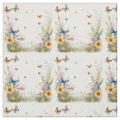 Aquarellbutterfische und Wildblumen, Stoff (Muster)