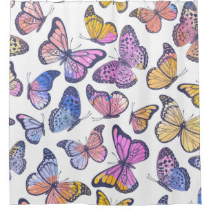 Aquarellbutterfliegen: Pastellfarbenes Vintages Mu Duschvorhang