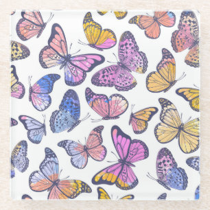 Aquarellbutterfliegen: Pastellfarbenes Vintages Mu Glasuntersetzer